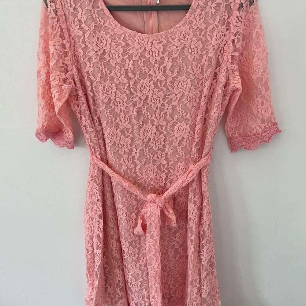 Pink Lace Dress with Belt size large new